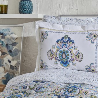 Karaca Home Elenora %100 Pamuk Çift Kişilik Pike Hediyeli Nevresim Takımı Mavi