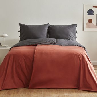 Karaca Home Family Size Basic Çift Kişilik Nevresim Takımı Antrasit-Terracota