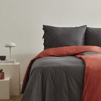 Karaca Home Family Size Basic Çift Kişilik Nevresim Takımı Antrasit-Terracota