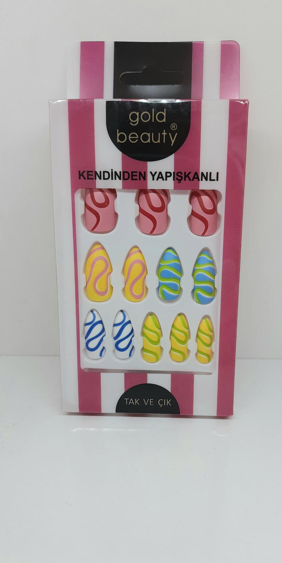 Gold Beauty Mat 12'li Oval Çok Renkli Takma Tırnak