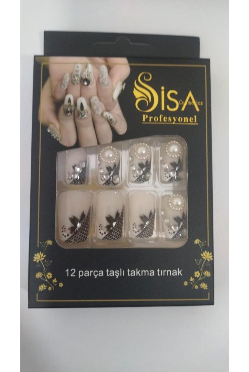 Sisa Taşlı 12'li Oval Şeffaf Takma Tırnak