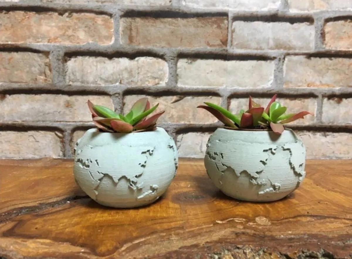 Durmaz Hobi Evi Beton Yuvarlak Kaktüs Saksı 2'li