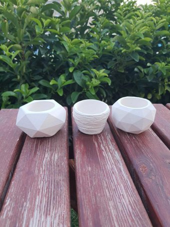Acto Beton Oval Kaktüs Saksı Beyaz 3'lü