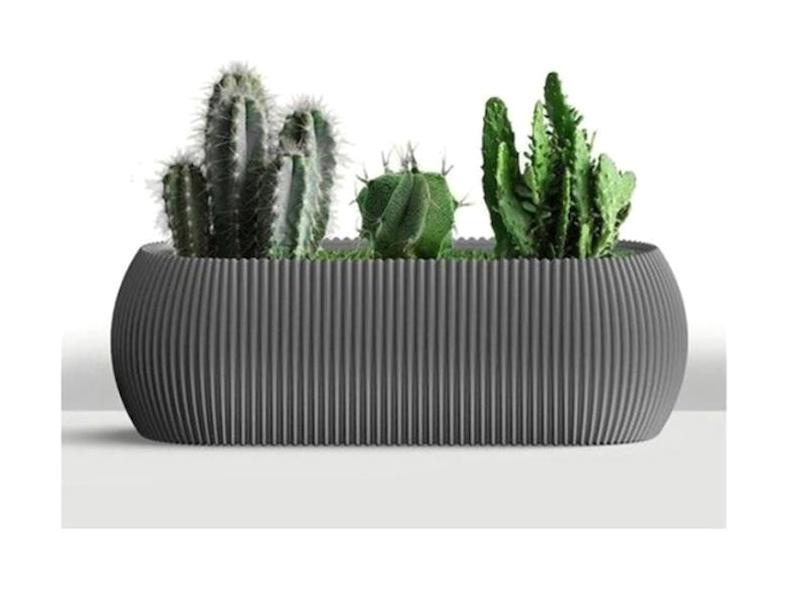 Royaleks Plastik Oval Kaktüs Uzun Saksı Gri