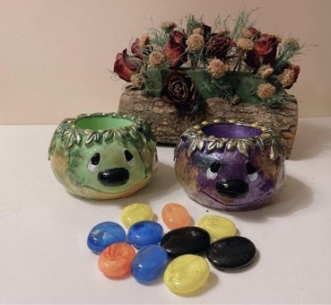1001 Fırça Kabak Polyester Oval Kaktüs Saksı Mor-Yeşil 2'li