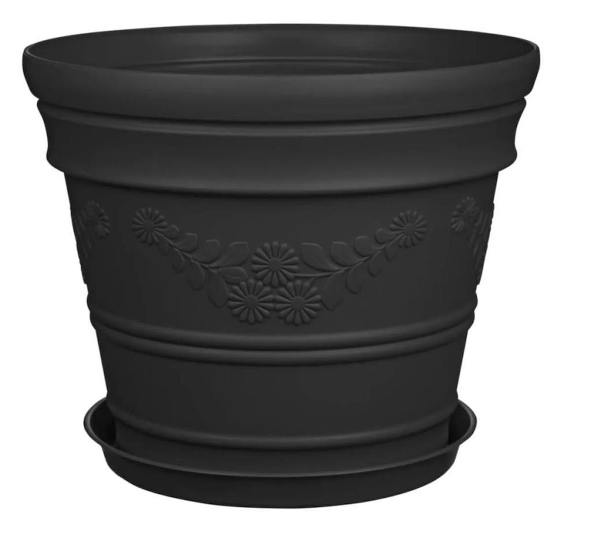 Volkan Plastik Antik Plastik Yuvarlak Saksı Siyah