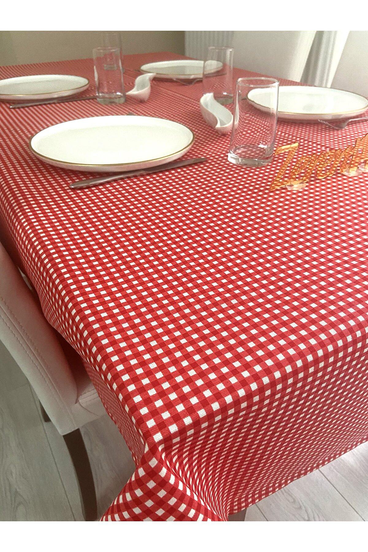 Zeren Home Pamuk-Polyester 150 x 240 cm Dertsiz Dikdörtgen Masa Örtüsü Beyaz-Kırmızı