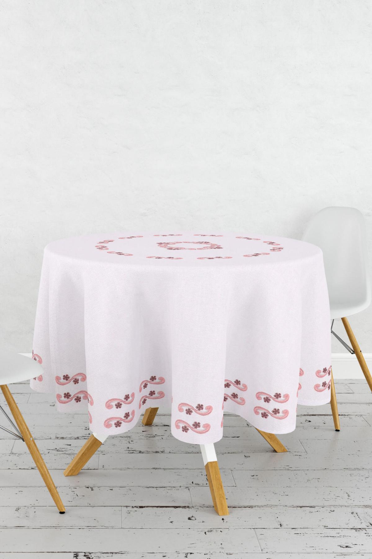 Favora Polyester 150 cm Dertsiz Yuvarlak Masa Örtüsü Pudra