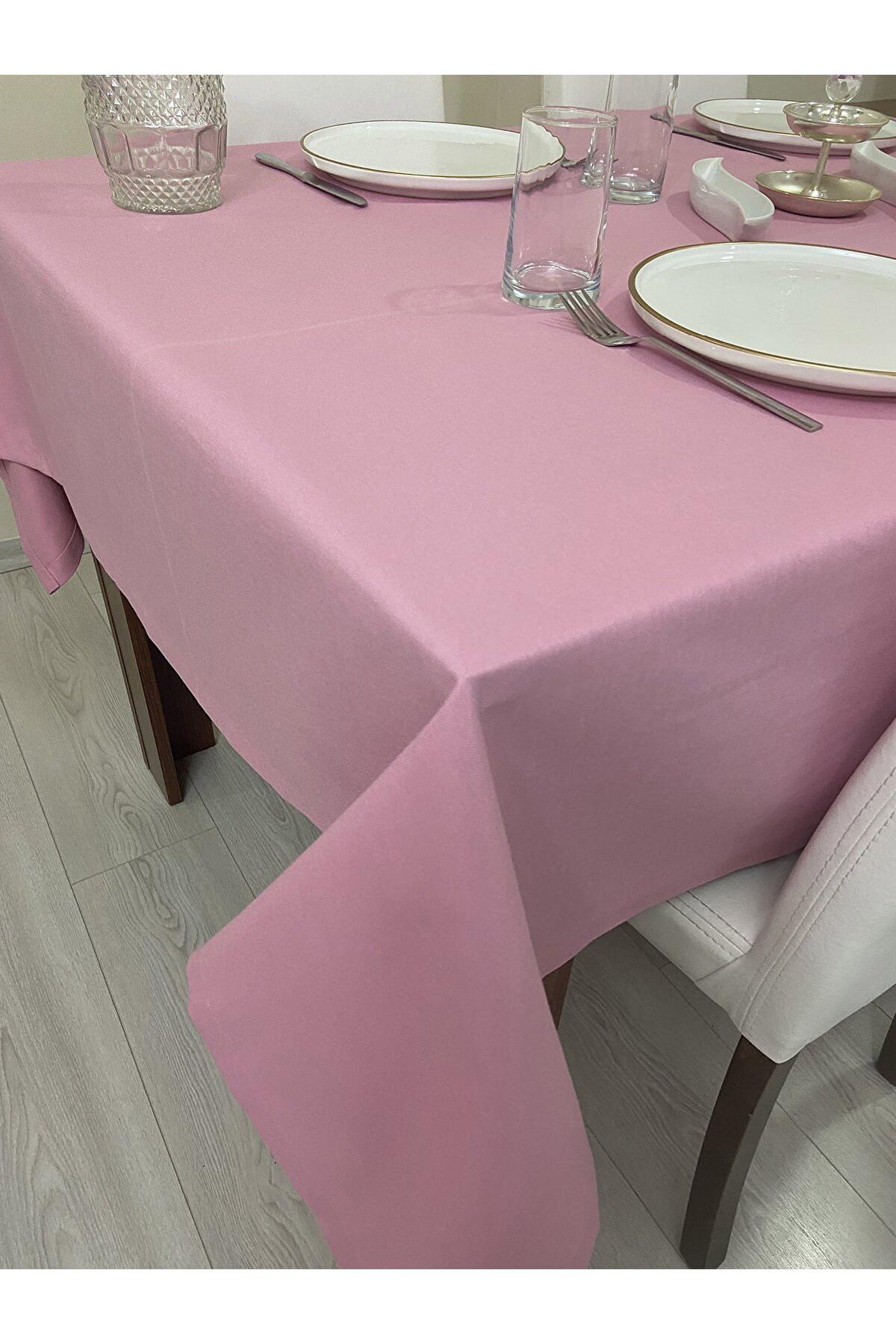 Zeren Home Pamuk 140 x 200 cm Dertsiz Dikdörtgen Masa Örtüsü Pembe