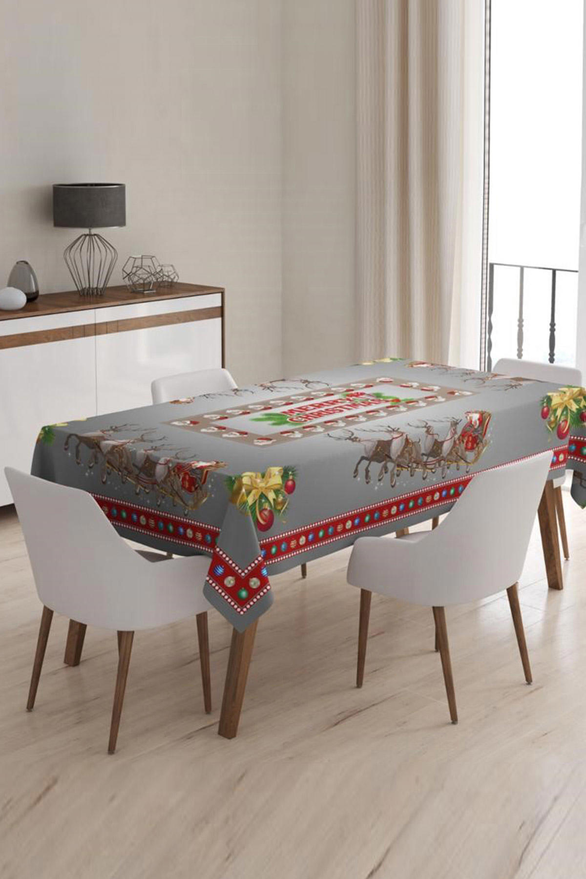 Depomaxx Polyester 160 x 220 cm Dikdörtgen Masa Örtüsü Gri-Kırmızı