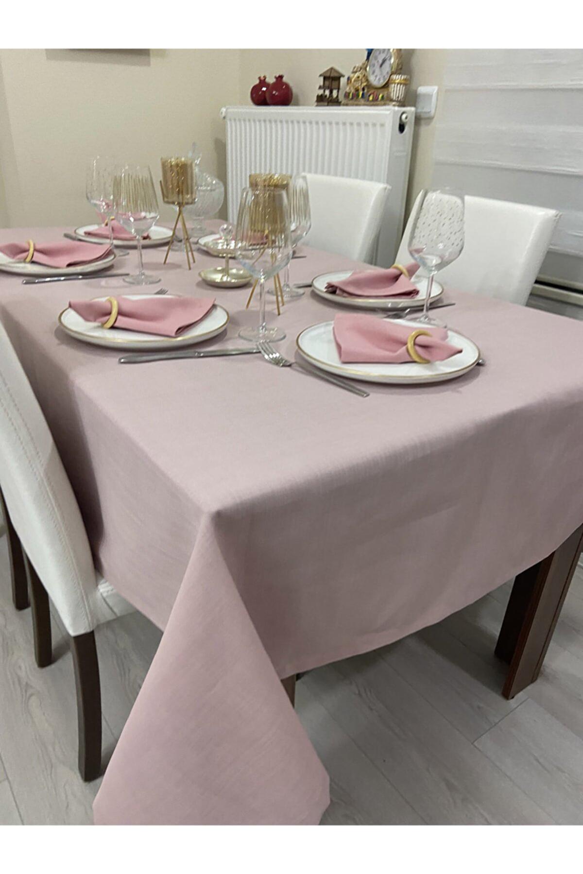 Zeren Home Polyester 150 x 240 cm Dertsiz Dikdörtgen Masa Örtüsü Pembe