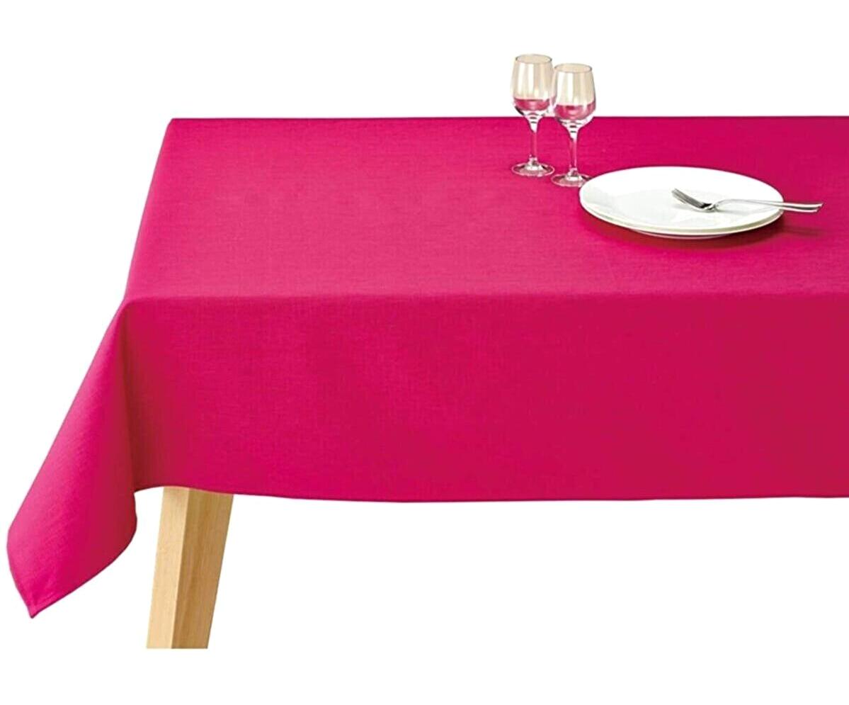 Zeren Home Pamuk-Polyester 150 x 240 cm Dertsiz Dikdörtgen Masa Örtüsü Fuşya
