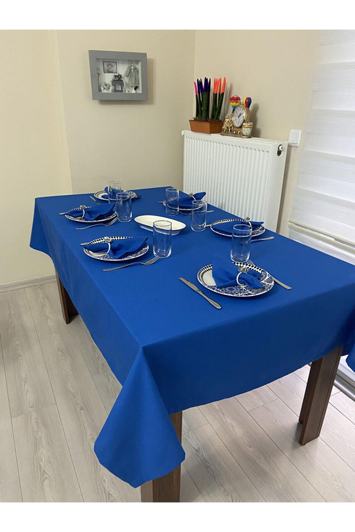 Zeren Home Pamuk 150 x 260 cm Dertsiz Dikdörtgen Masa Örtüsü Lacivert