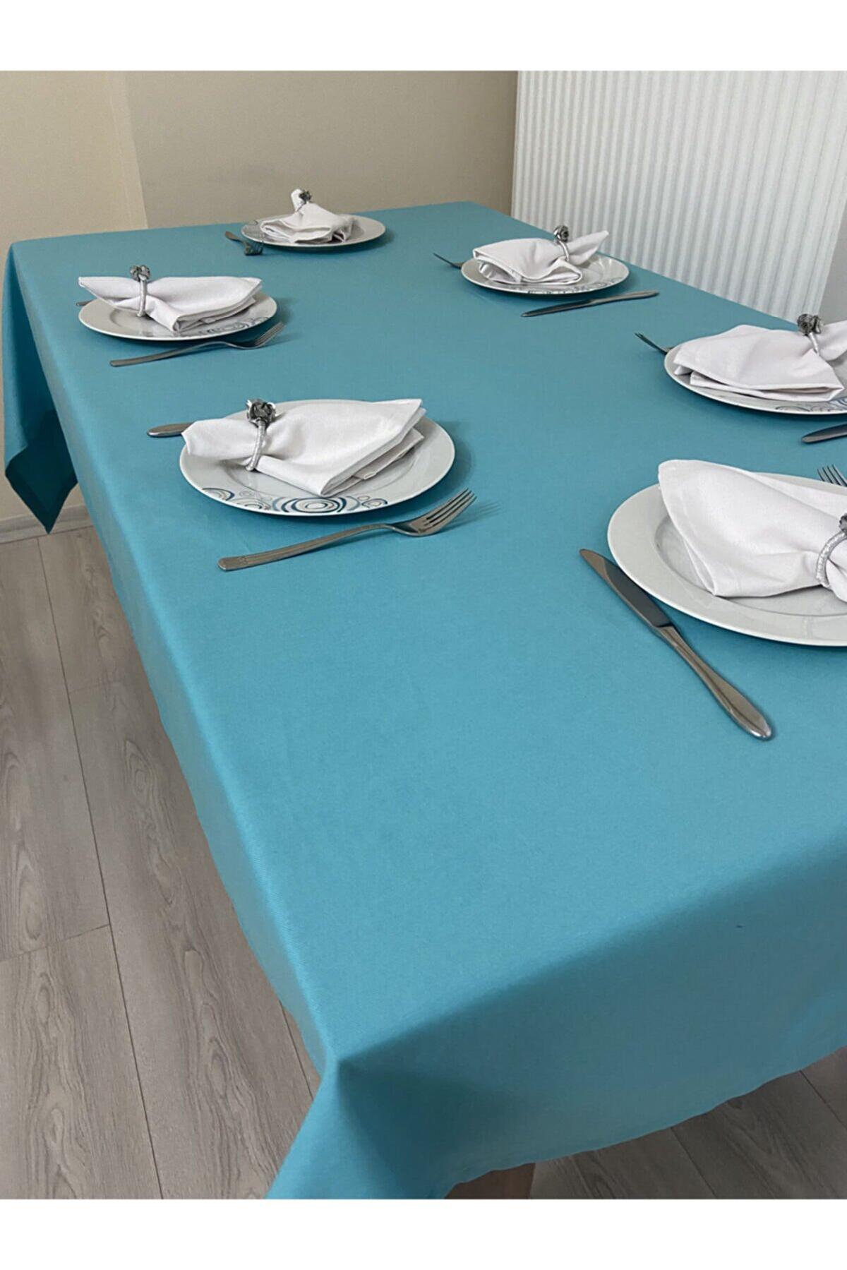 Zeren Home Pamuk-Polyester 150 x 260 cm Dertsiz Dikdörtgen Masa Örtüsü Mavi