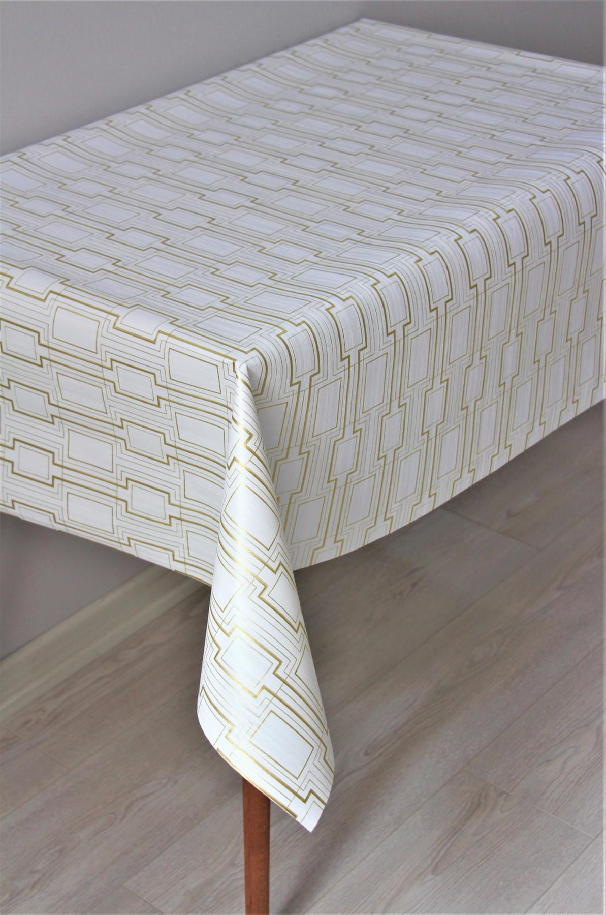 Dede Ev Tekstil PVC 100 x 140 cm Dikdörtgen Masa Örtüsü Beyaz Gold