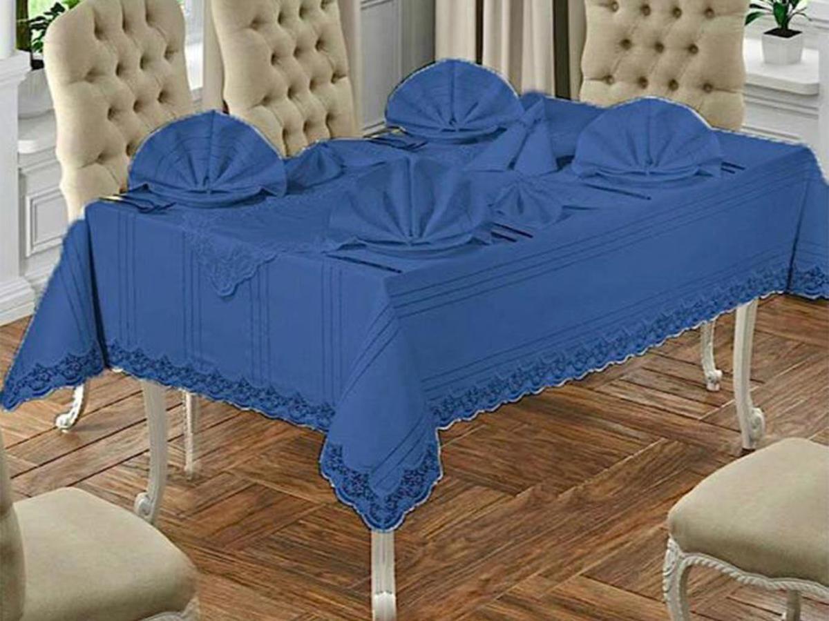 Çeyiz Diyarı Kolber 160 x 220 cm Dikdörtgen Masa Örtüsü Lacivert