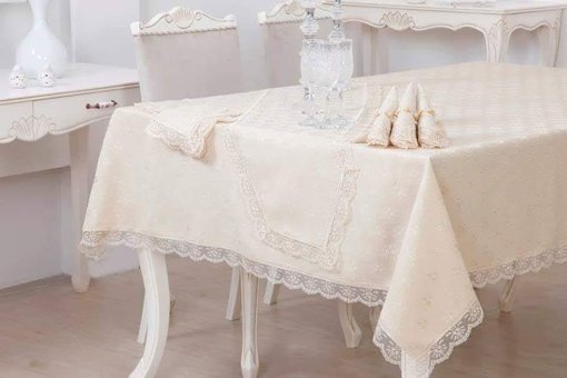 Ceyizza Polyester 160 x 220 cm Dertsiz Dikdörtgen Masa Örtüsü Cappuccino