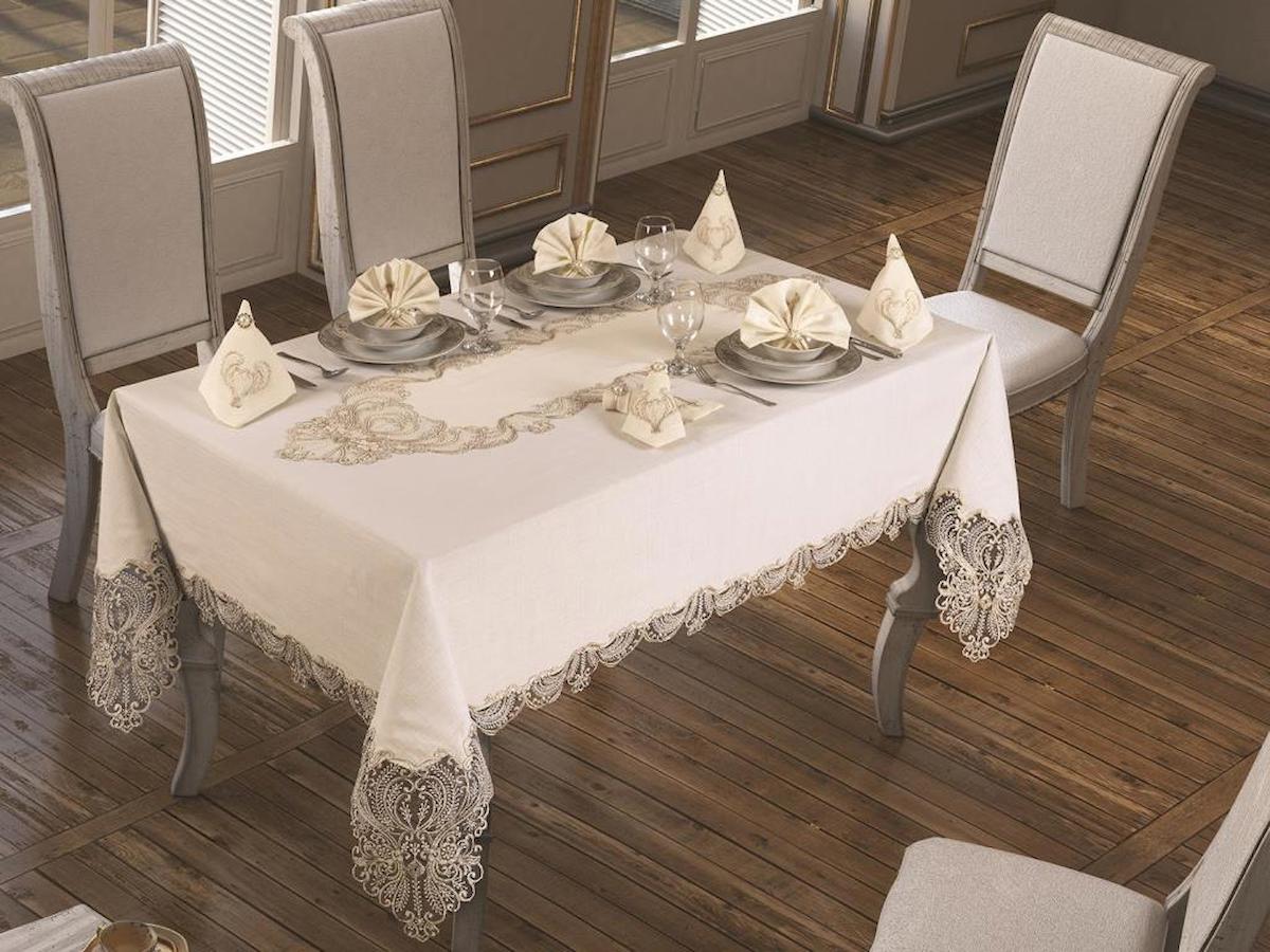 Çeyiz Diyarı Keten 160 x 260 cm Dertsiz Dikdörtgen Masa Örtüsü Altın