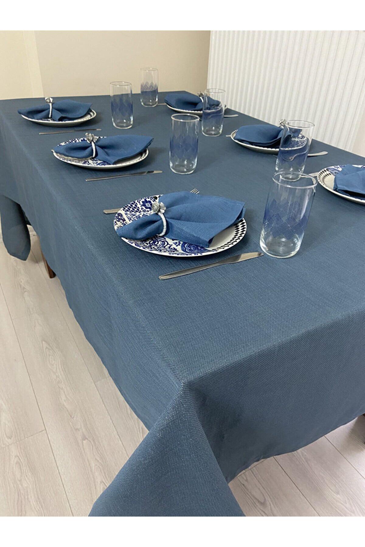 Zeren Home Polyester 150 x 240 cm Dertsiz Dikdörtgen Masa Örtüsü Mavi