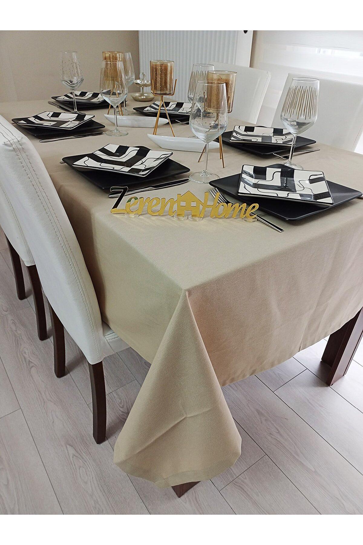 Zeren Home Pamuk-Polyester 140 x 180 cm Dertsiz Dikdörtgen Masa Örtüsü Cappuccino