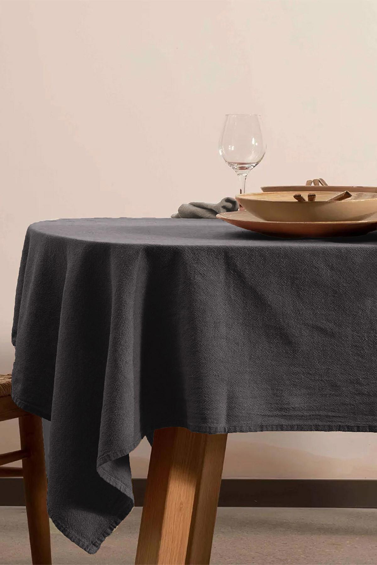 Vivamaison Keten 140 x 140 cm Kare Masa Örtüsü Gri