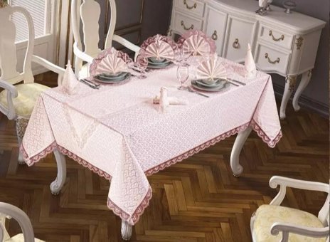 Ceyizza Polyester 160 x 220 cm Dertsiz Dikdörtgen Masa Örtüsü Pudra