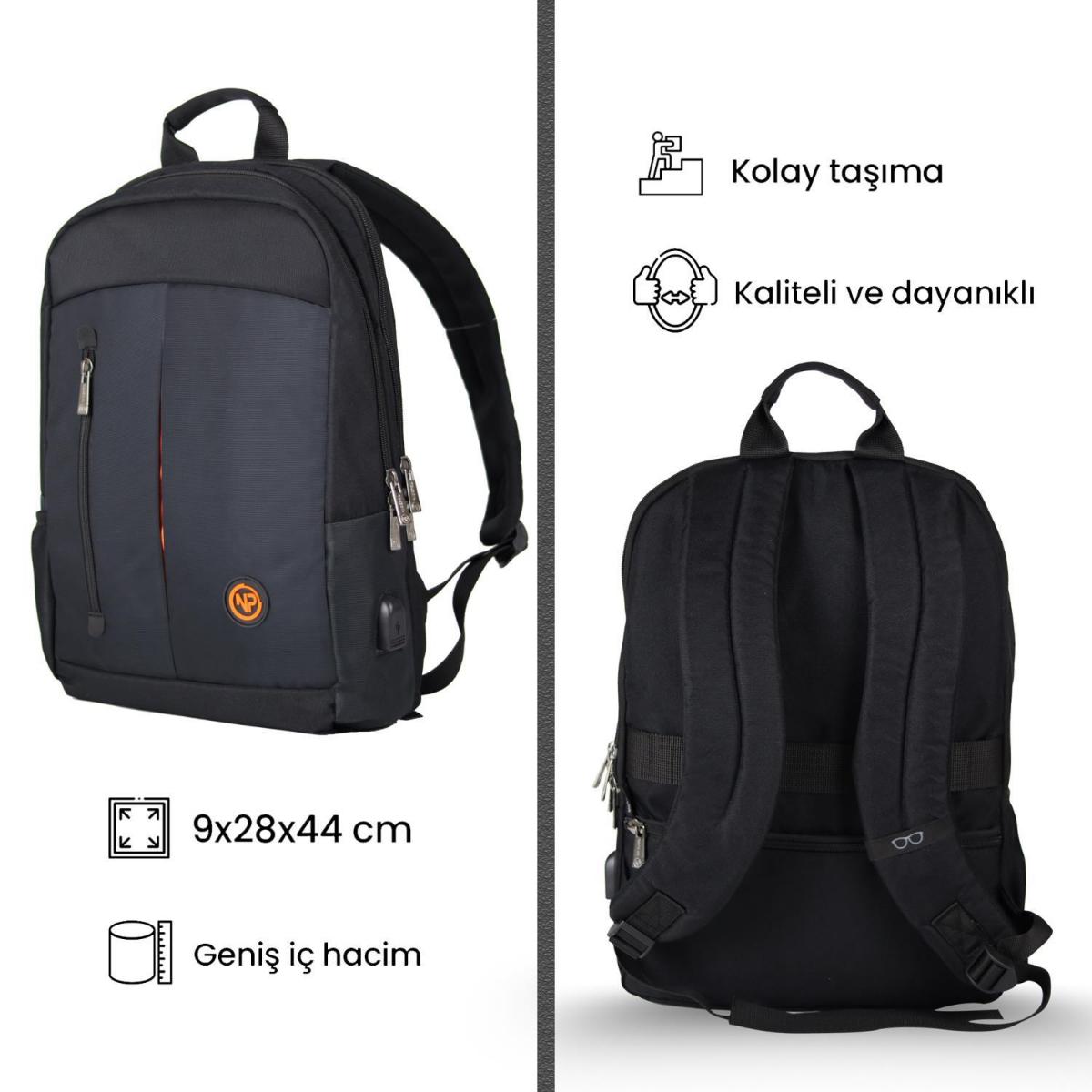 Npo Citylife +Smart 16 inç Polyester Su Geçirmez Laptop Sırt Çantası Siyah