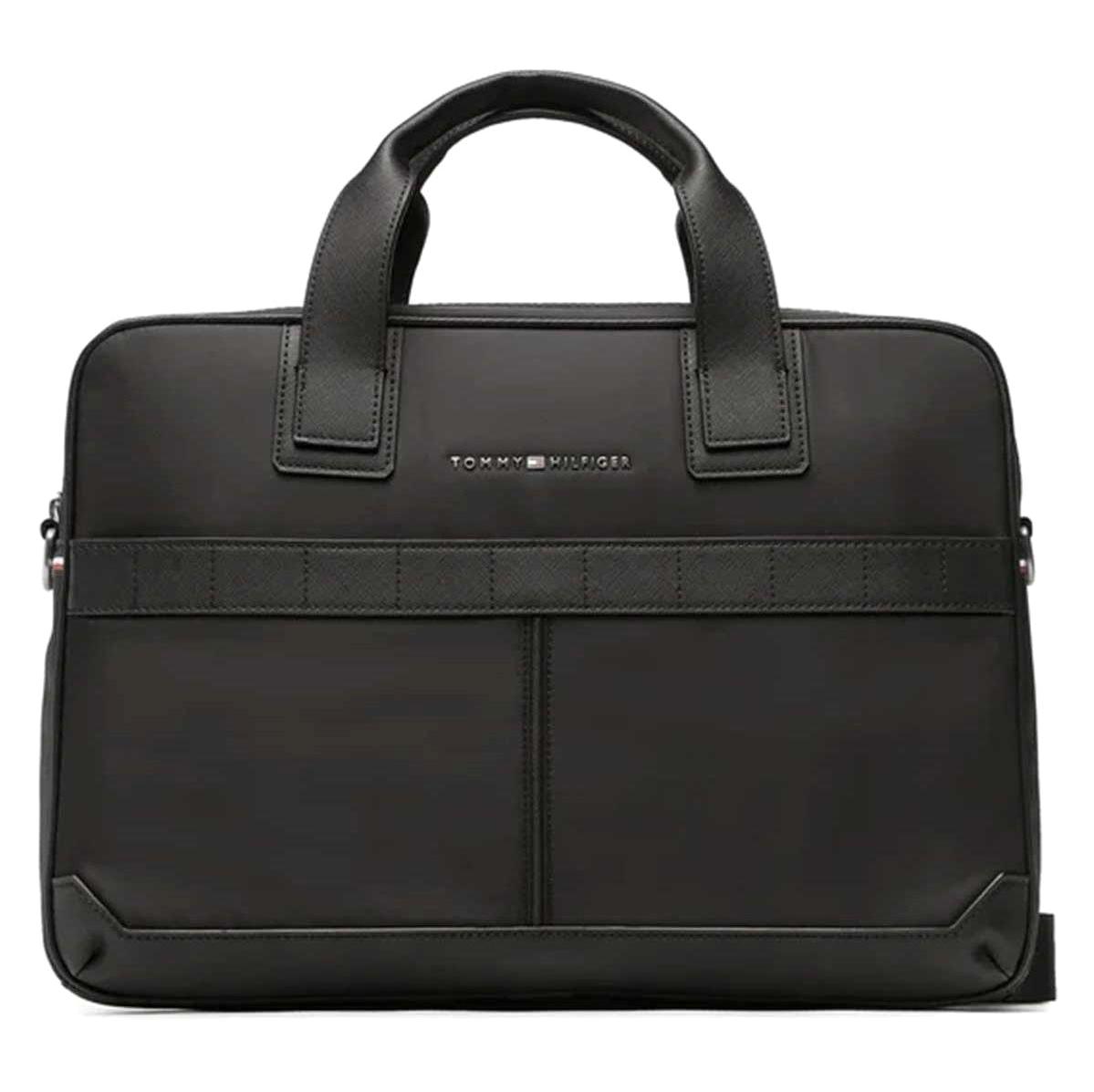 Tommy Hilfiger 15.6 inç Deri Laptop El Çantası Siyah