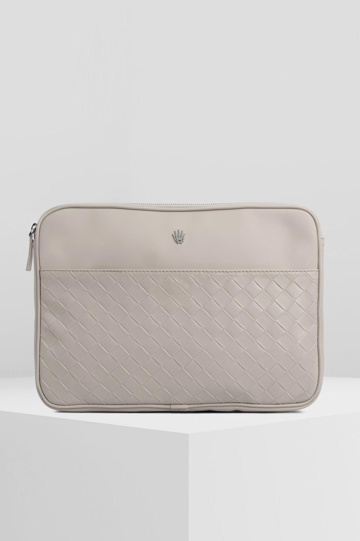 Watchofroyal 14 inç Suni Deri Laptop El Çantası Bej