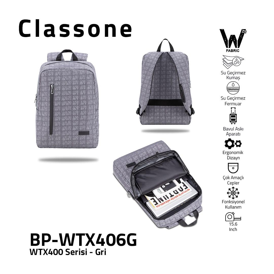 Classone BP-WTX406G 15.6 inç Kumaş Su Geçirmez Laptop Sırt Çantası Gri