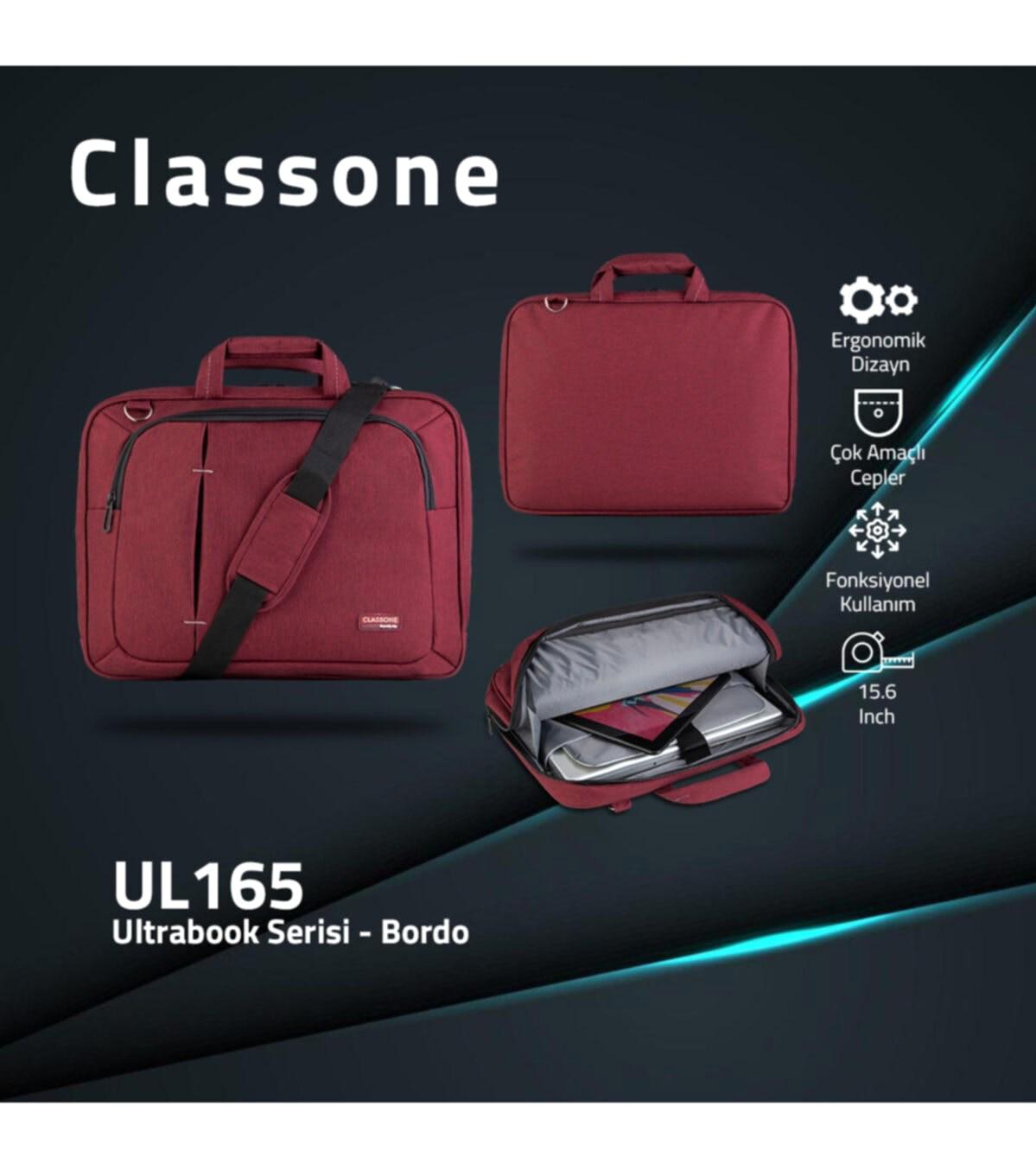 Classone 15.6 inç Kumaş Laptop Postacı Çantası Kırmızı