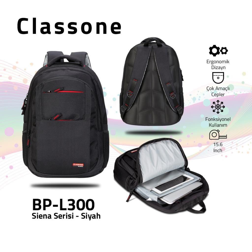 Classone BP Baskılı 15.6 inç Kumaş Laptop Sırt Çantası Siyah