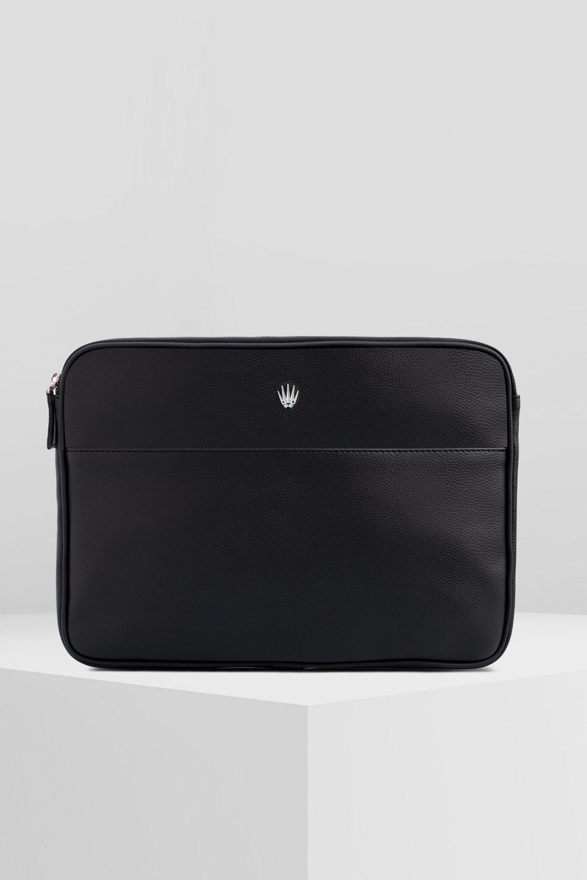 Watchofroyal 14 inç Suni Deri Laptop El Çantası Siyah