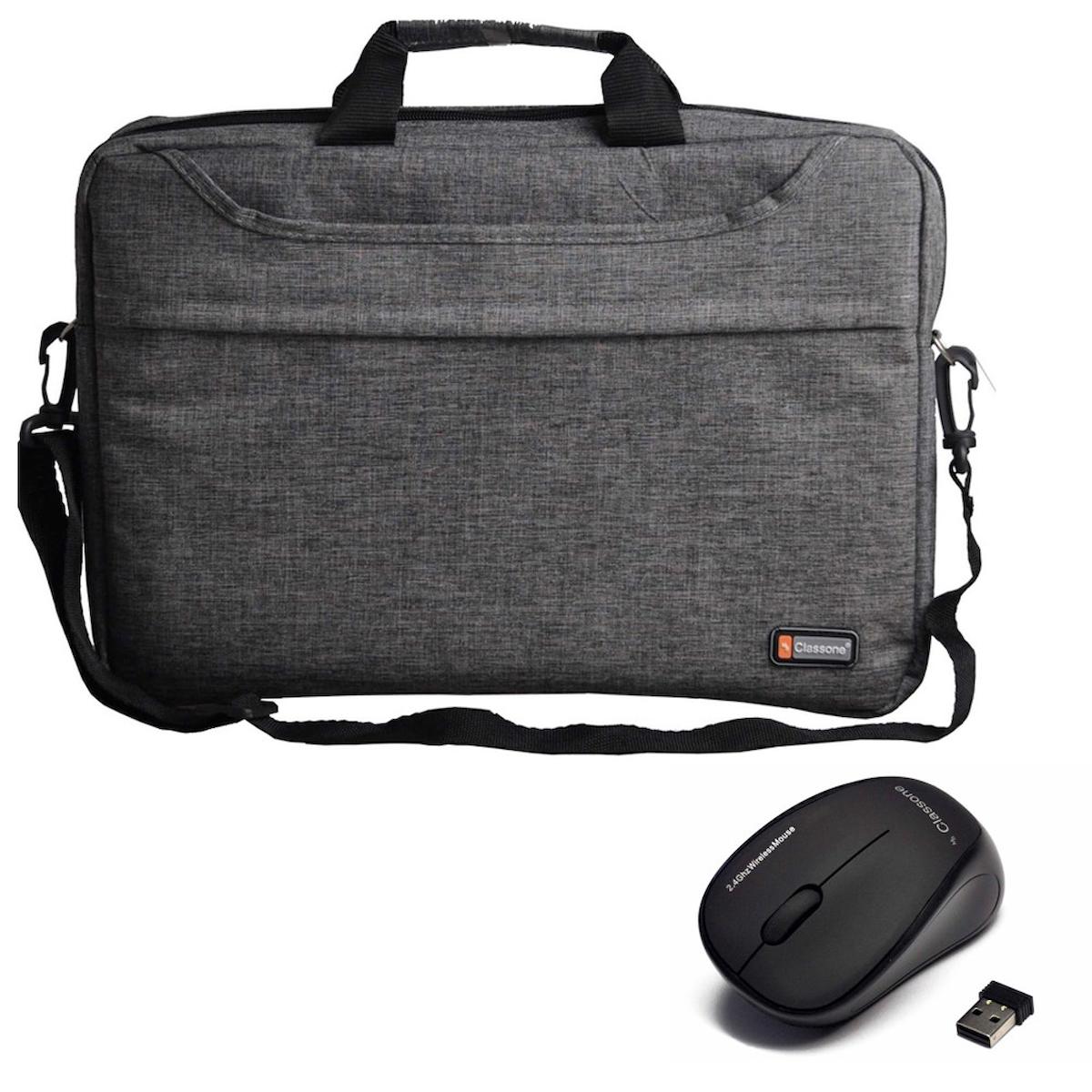 Classone TL2564 15.6 inç Kumaş Laptop Postacı Çantası Gri + Kablosuz Mouse
