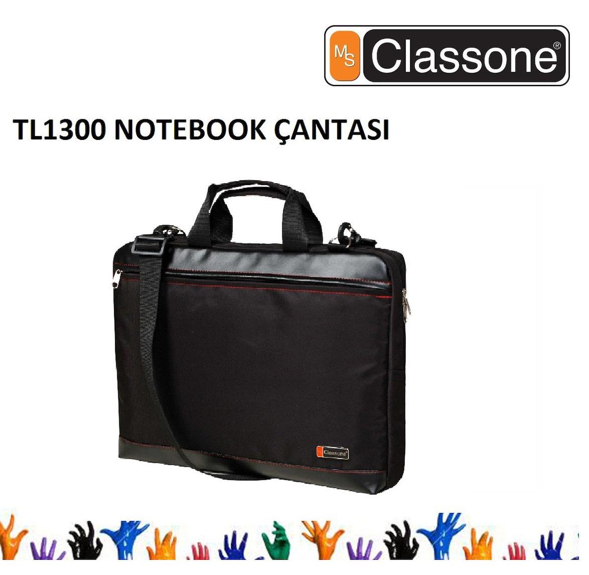 Classone 13-14 inç Deri Kumaş Laptop El Çantası Siyah
