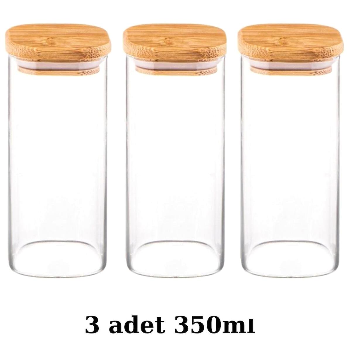 Bambum 3 Parça Kare Cam Saklama Kabı 350 ml