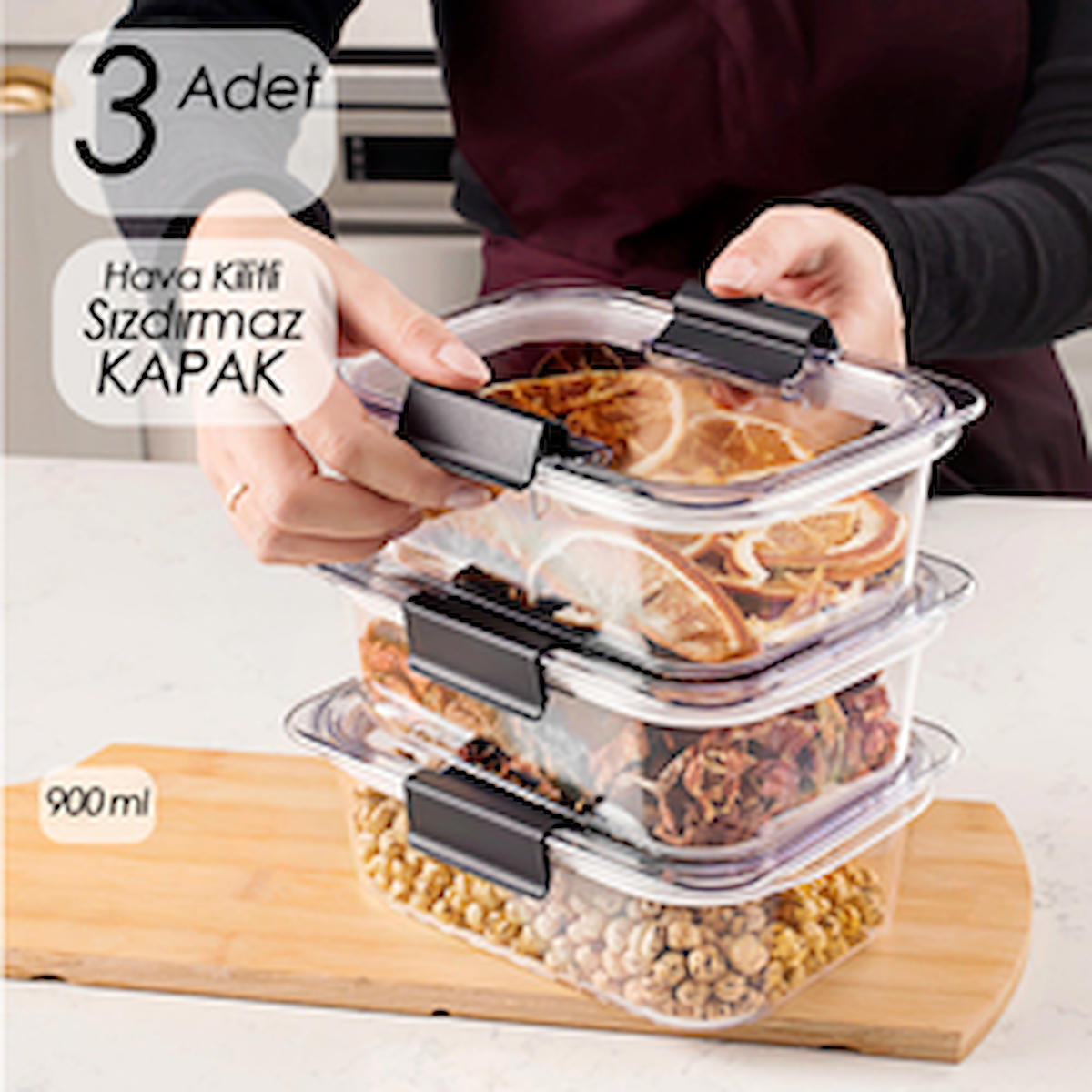 Porsima 6 Parça Dikdörtgen Plastik Saklama Kabı 900 ml