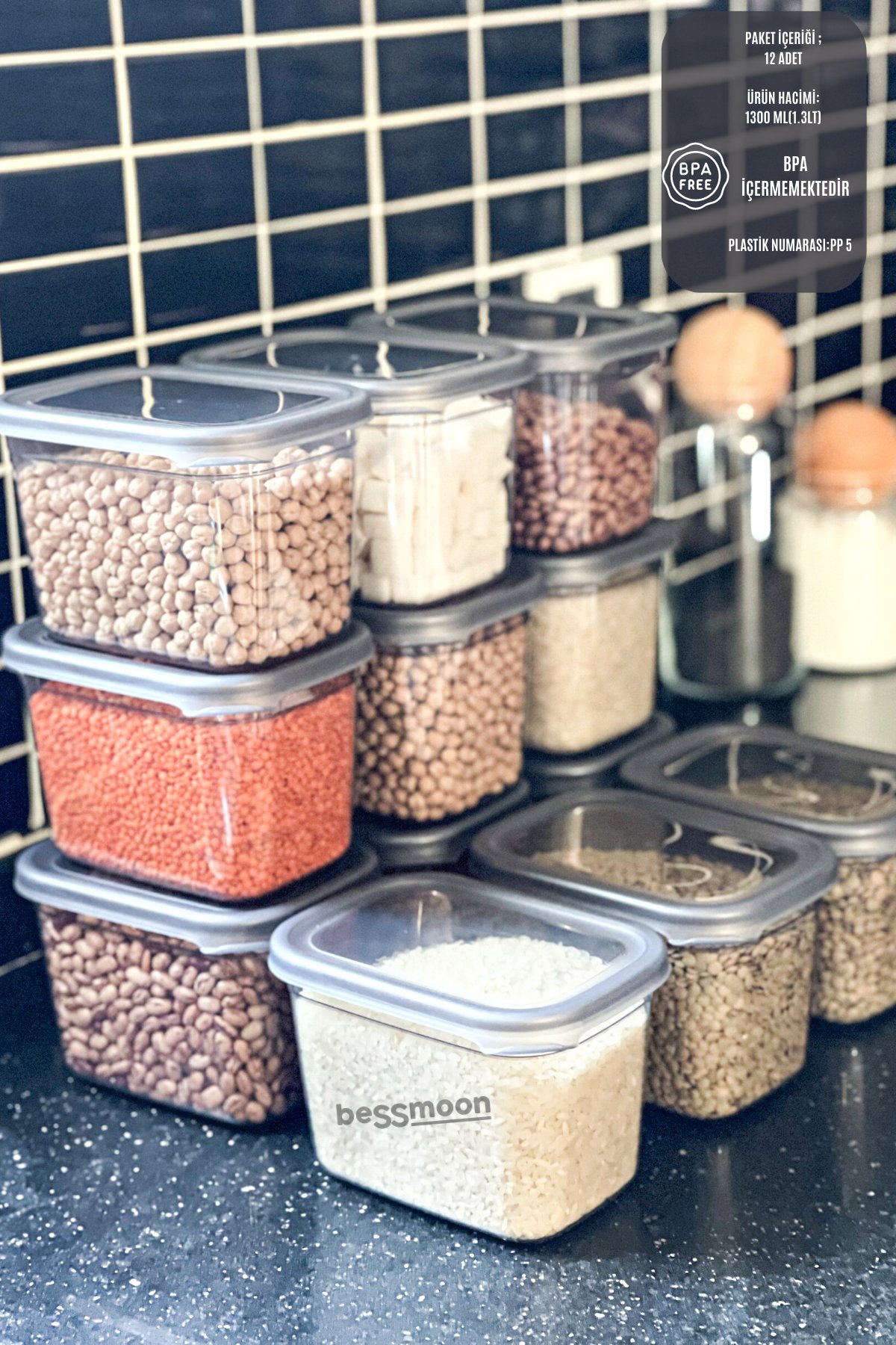 Bessmoon 24 Parça Dikdörtgen Plastik Saklama Kabı 1.3 lt