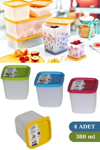 Flosoft 8 Parça Kare plastik Saklama Kabı 380 ml