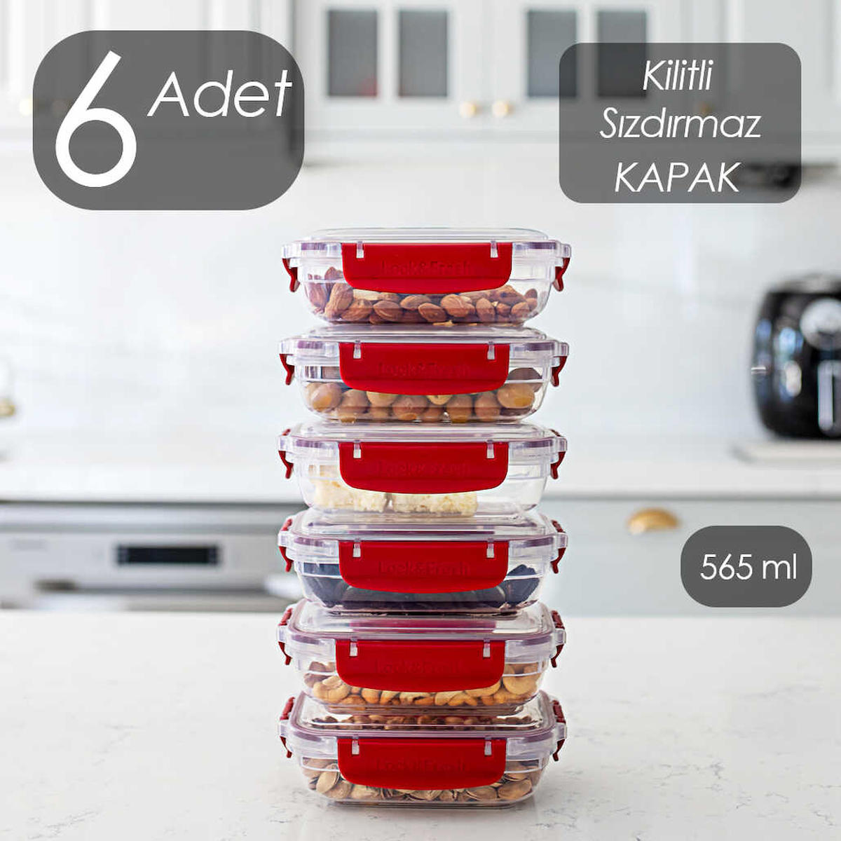 Porsima 12 Parça Kare Plastik Saklama Kabı 565 ml