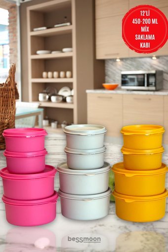 Bessmoon 24 Parça Yuvarlak Plastik Saklama Kabı