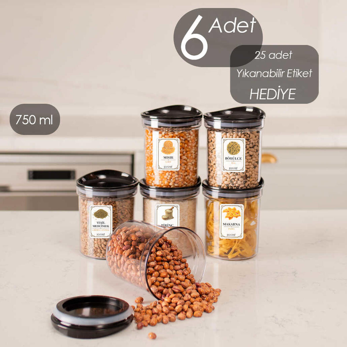 Porsima 12 Parça Silindir Plastik Saklama Kabı 750 ml