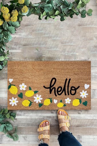KARMAT Limon Temalı Paspas, Hello Yazılı Paspas, Kapı Önü Paspası 45 x 70 Beden