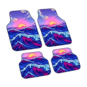 Karva Dalga Deniz Baskılı Pvc Halı Paspas Üniversal Uyumludur - Gri