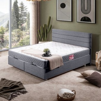 Setay Sofia İkili Set Çift Kişilik Baza Başlık - Gri - 140 x 190 cm