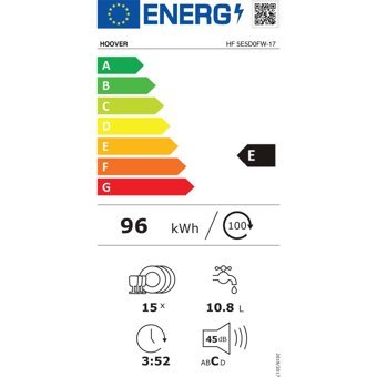 Hoover HF-5E5D0FW-17 9 Programlı E Enerji Sınıfı 15 Kişilik Akıllı Wifili Çekmeceli Beyaz Solo Bulaşık Makinesi