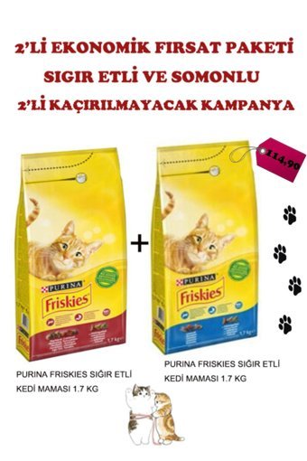Friskies Sığır Eti Yetişkin Kuru Kedi Maması 2x1.7 kg