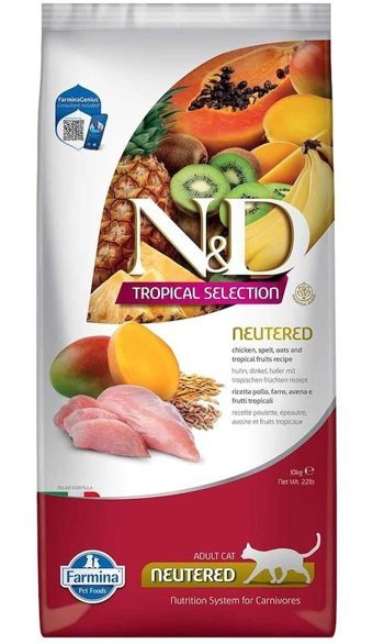N&d Kısırlaştırılmış Tavuklu-Tropikal Meyveli Yetişkin Kuru Kedi Maması 10 kg