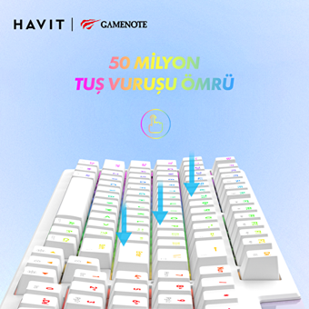 Havit Gamenote KB885L RGB Red Switch Kablolu Beyaz Mekanik Gaming Klavye