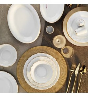 Porland Frilly 56 Parça Yemek Takımı Gold
